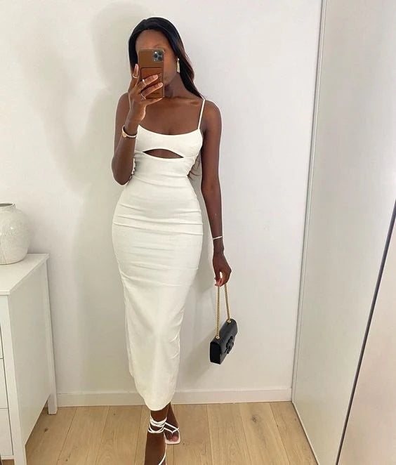 Luolandi Spaghetti Straps Cut Out Prom Dress Party Dress Formal Dress Solid Color